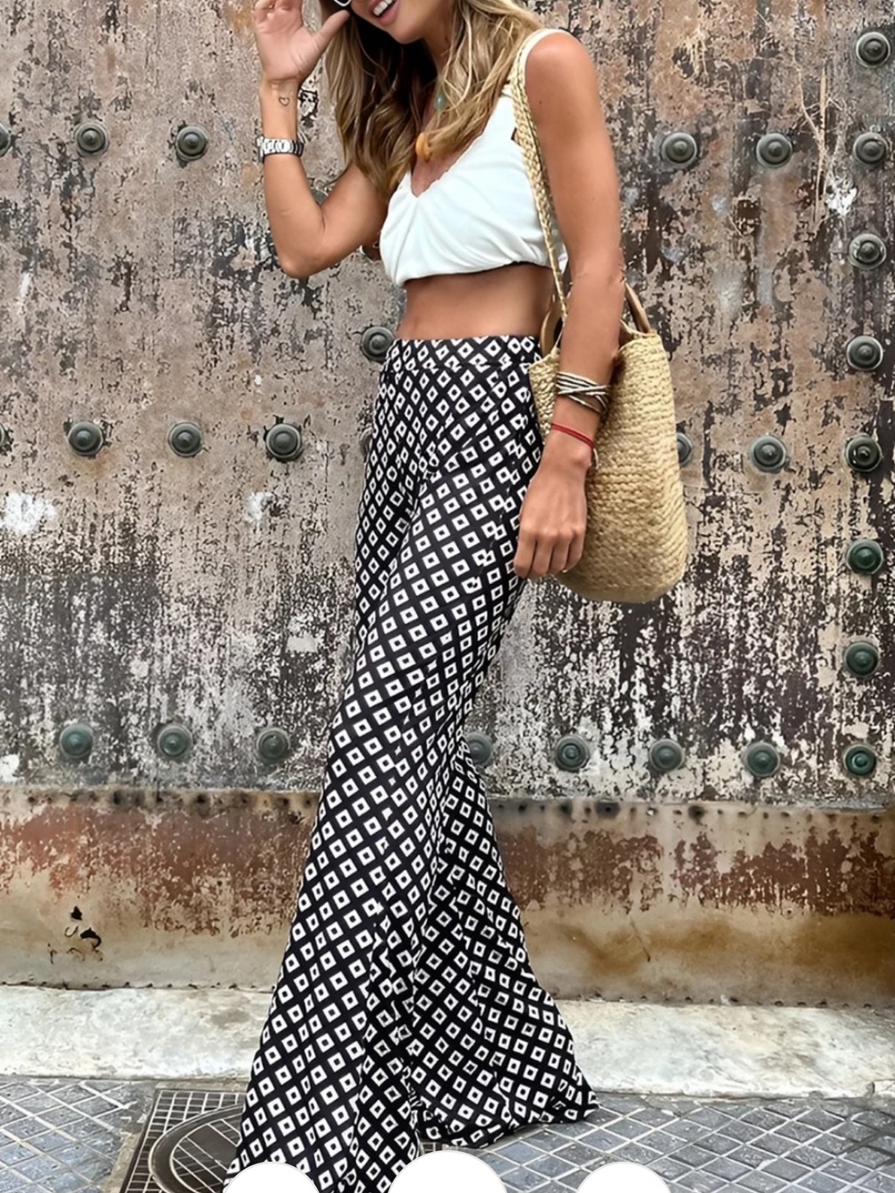 Commense High-Waist Geometric Wide-Leg Pants